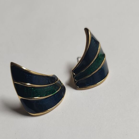 Elegant Gold Green And Blue Stud Earrings - Picture 1 of 3